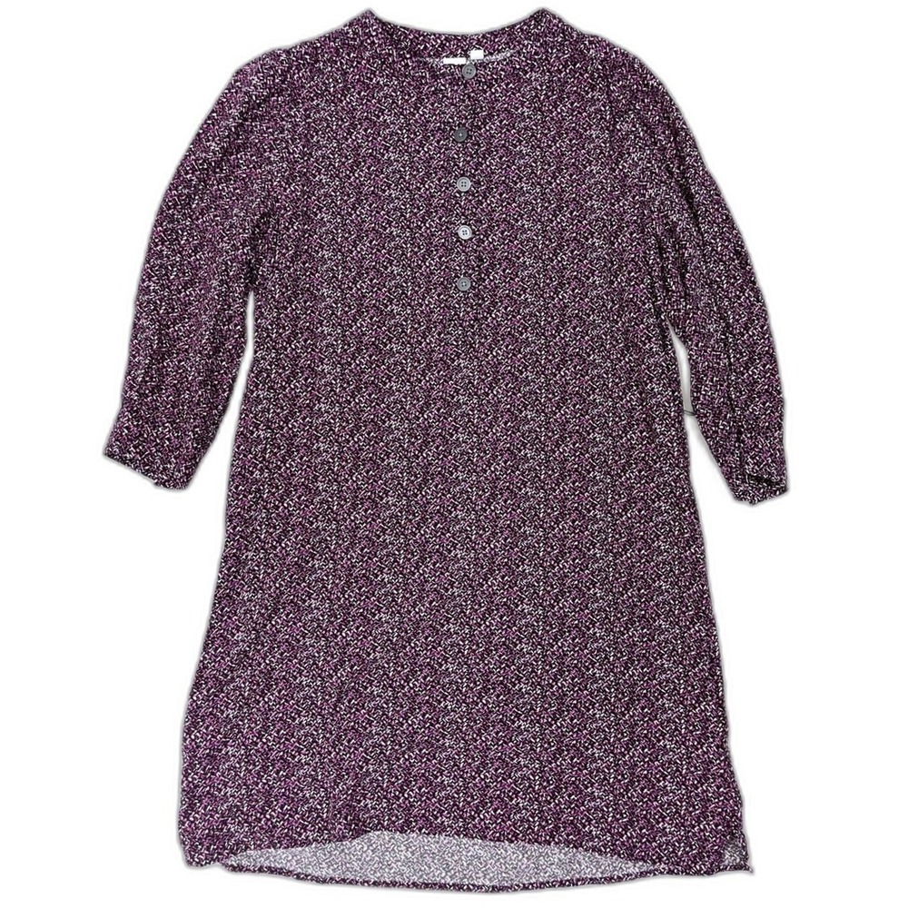GAP Purple Print Henley Bracelet Sleeve Dress Large